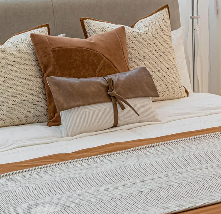 housse coussin polyester géométrique beige marron contemporain décoratif salon chambre voiture
