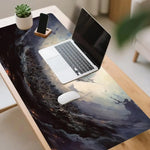 tapis souris noir illustration artistique nuages oiseaux paysage contemporain souris clavier ordinateur