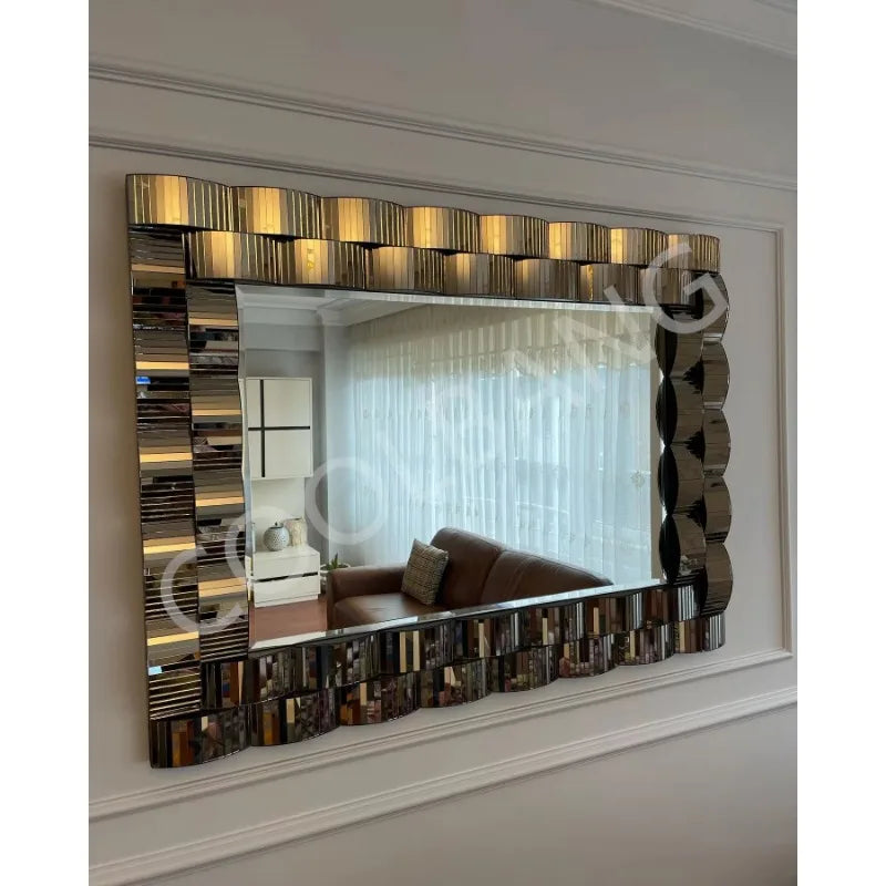 Grand miroir mural rectangulaire 3D design moderne bronze