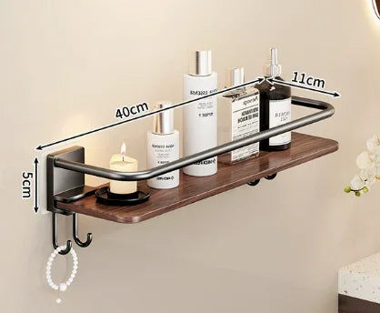 étagère salle bain bois marron foncé moderne fixée mur sans perçage réutilisable multifonctionnelle