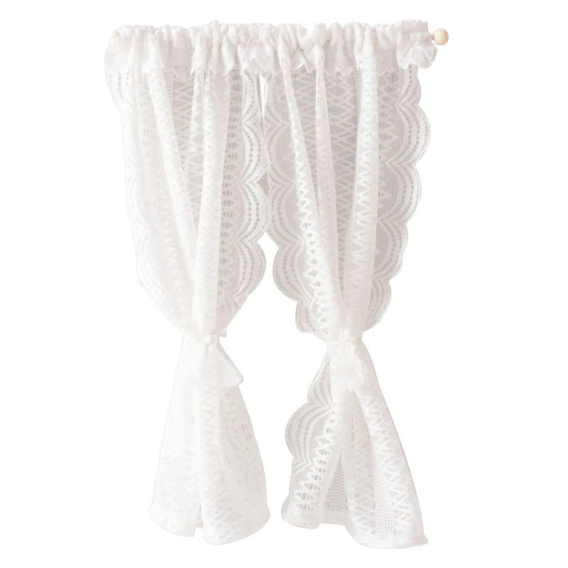 rideau dentelle blanc vintage tulle miniature maison poupée accessoire chambre décoration photo scène