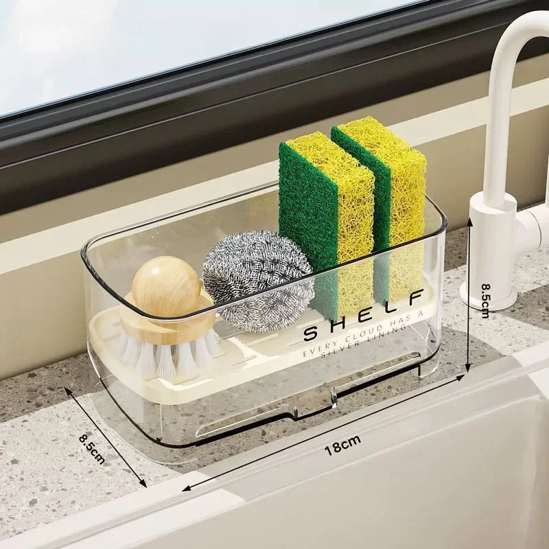 étagère cuisine transparente moderne clips brosse gant nettoyage rangement multifonctionnels