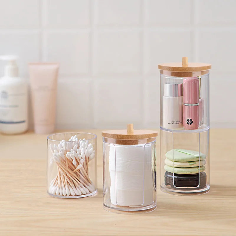 boîtes rangement transparentes couvercle bois boîte coton tige lingettes cosmétiques multifonctionnelle rechargeable moderne minimaliste