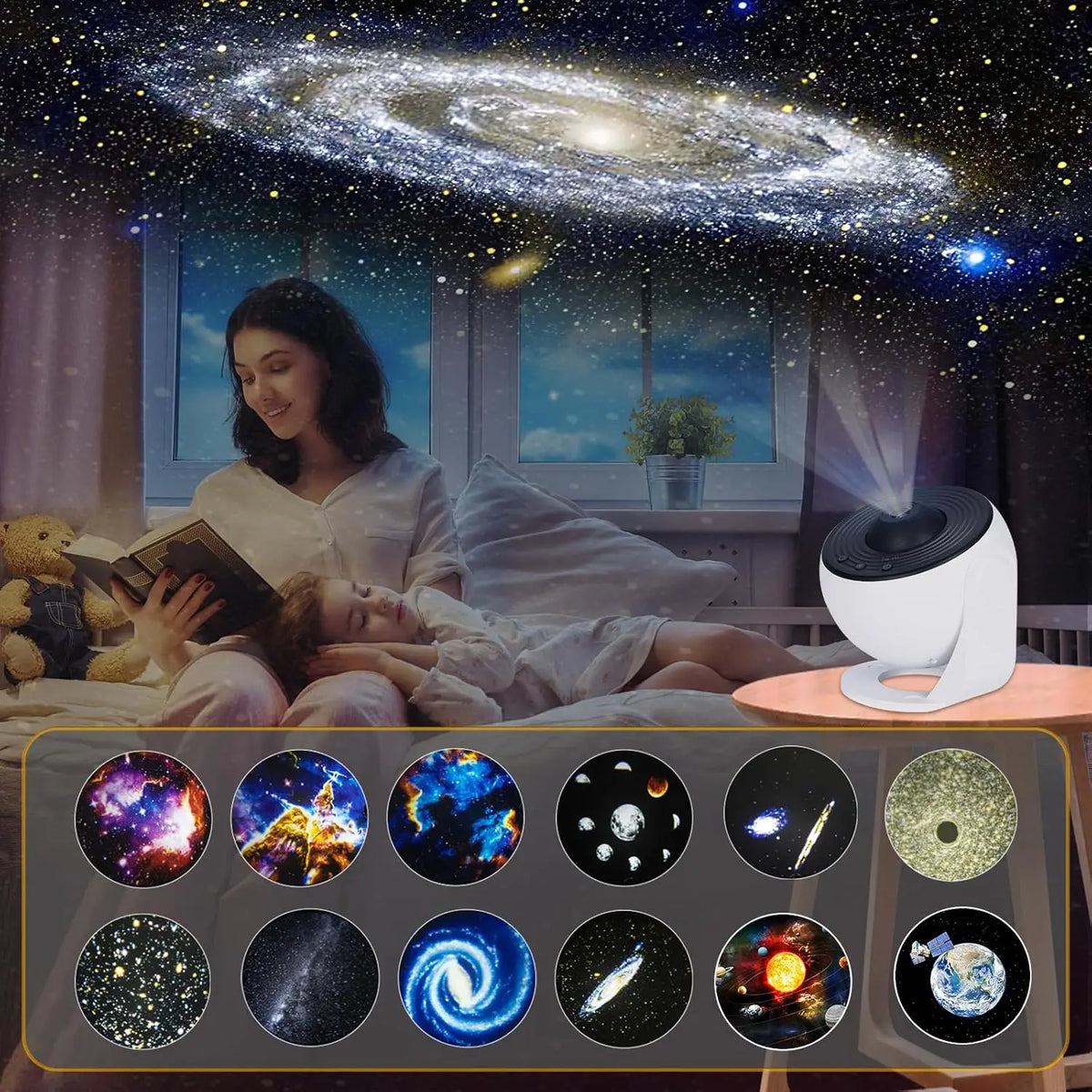 projecteur d'étoiles veilleuse led blanc noir support rotatif films disc boîtes protection moderne chambre