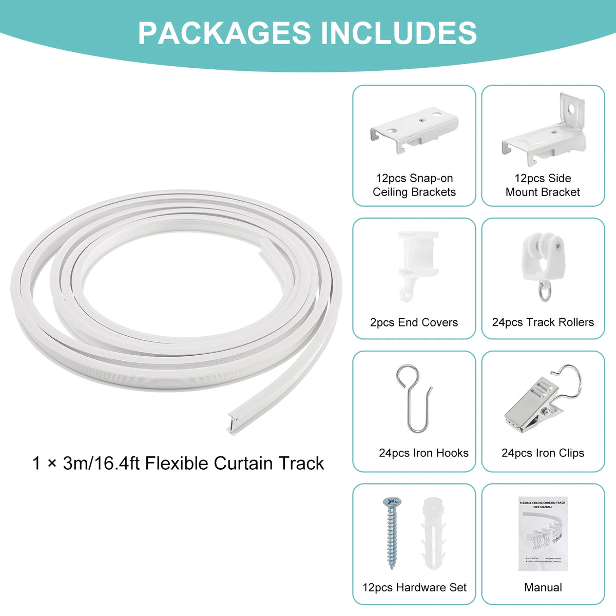 rideau barre pvc blanc moderne clips 5m pliable découpable latéral