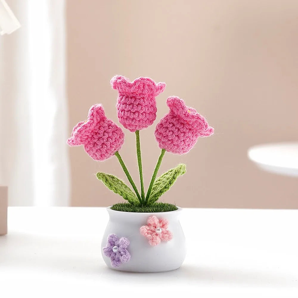 décoration maison tricotée bouquet fleurs artificielles anniversaire baby shower tricolore creative artisanal