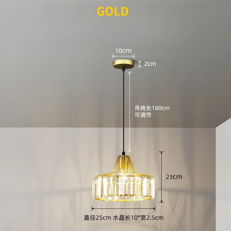 Suspension lumineuse moderne strass transparente noir doré élégante câble