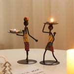 Statues décoratives métal noir beige marron artisanal moderne abstract character sculptural decoration vintage