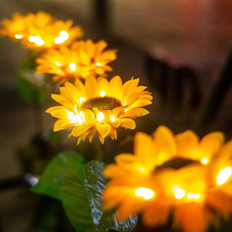 fleur artificielle solaire jaune tournesol moderne extérieur piquet métallique led nocturne jardin noël