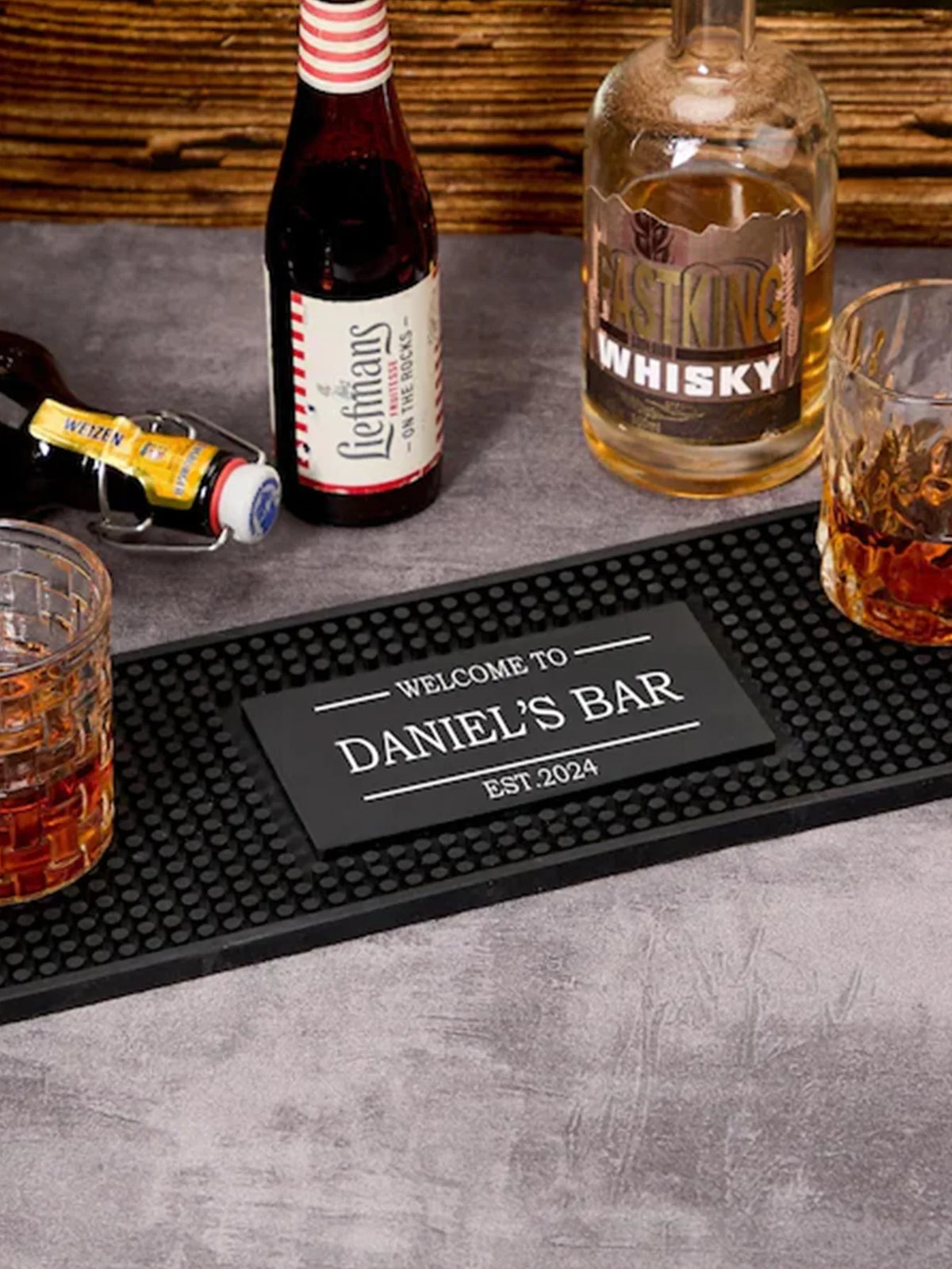 tapis bar personnalisable résine texturée noir moderne sous verre maison barman cadeau adulte
