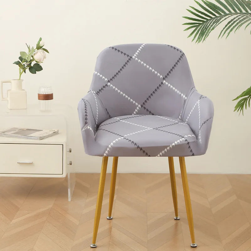 housse chaise moderne adhésive feuilles tropicales noir blanc gris bleu doré elasthanne polyester Jacquard