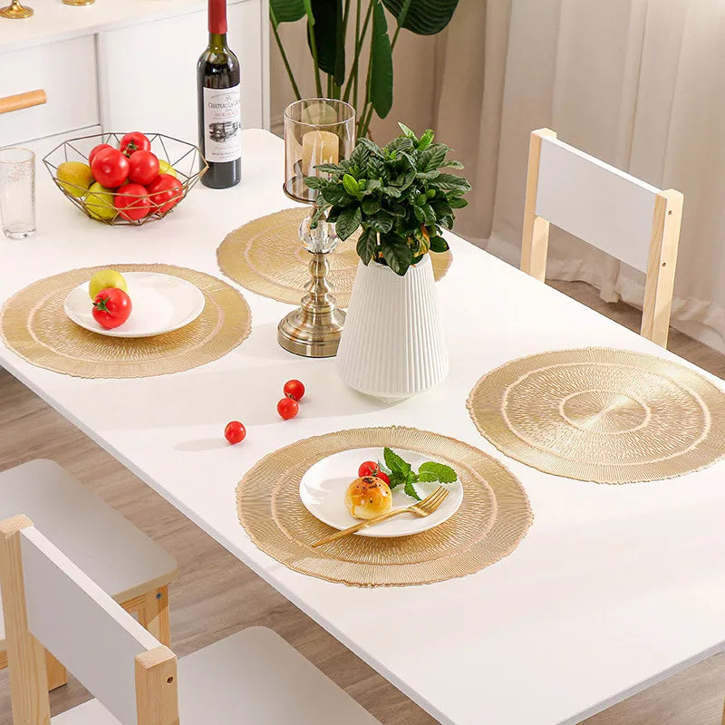 placemat moderne rond beige blanc rayures concentriques respectueux environnement polyester 38x38cm élégant festive