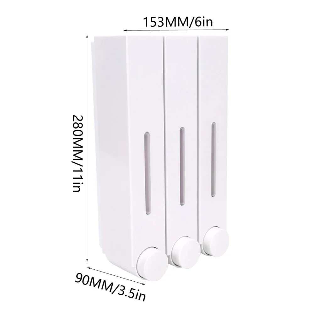 distributeur savon mural rechargeable blanc gris moderne minimaliste adhésif boutons déclenchement fenêtre transparente