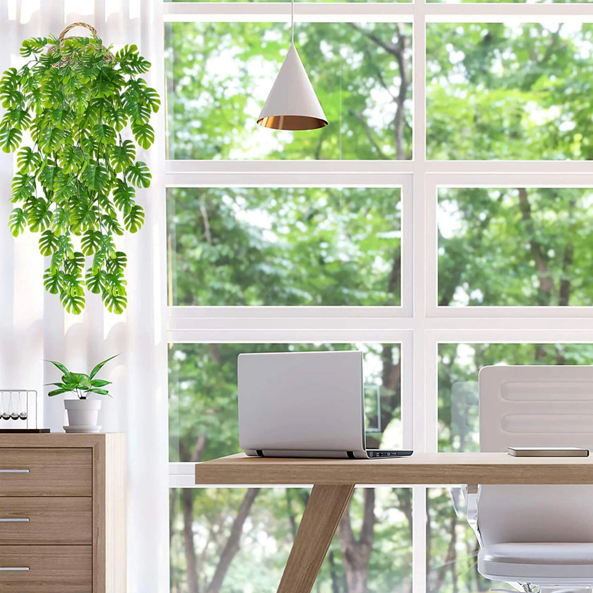 plantes artificielles suspendues feuilles vertes modernes minimalisteextérieur accrochées cordelettes support suspension
