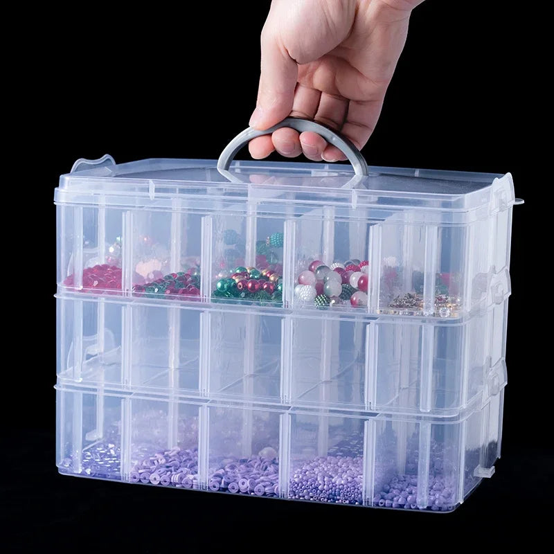 boîte rangement transparente compartiments amovibles organisation bijoux boutons cartes modernes pratiques transporte facile