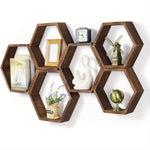 étagères murales hexagonales bois marron moderne rustique adhésives rangement articles divers