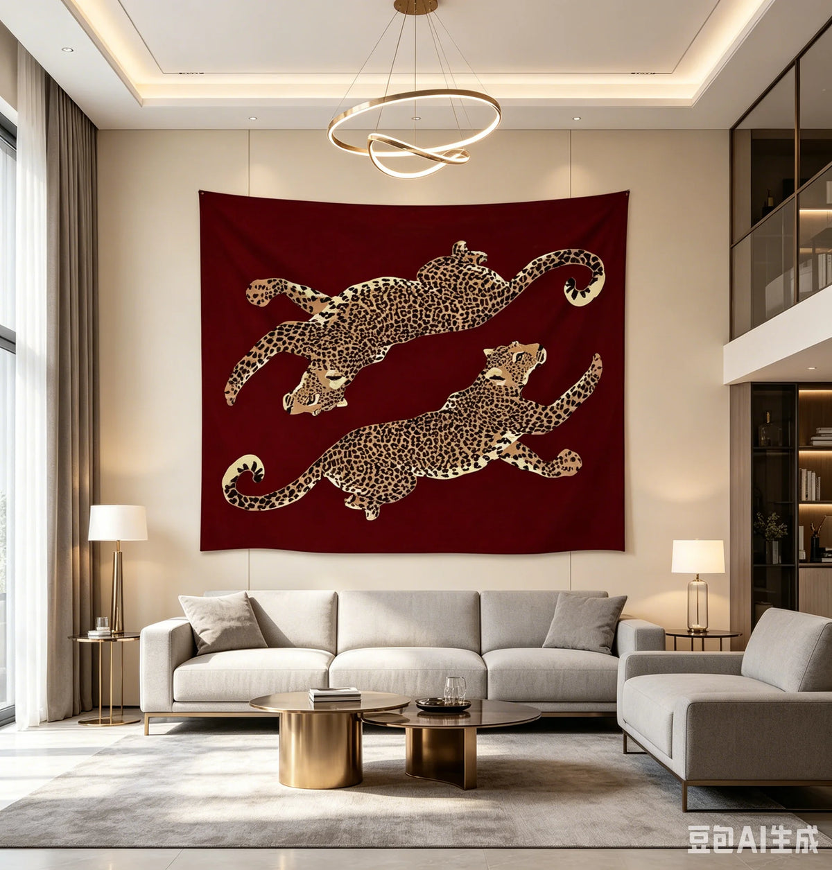 tapisserie imprimée léopard rouge moderne grande taille polyestère lavable machine chambre coucher decoration murale