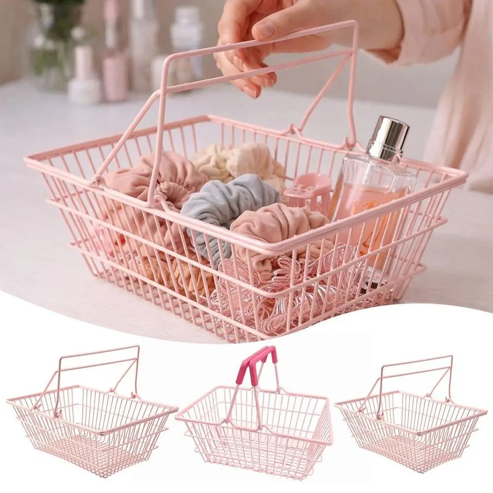 paniers rangement métal quadrillé rose kawaii mini chariot organisation