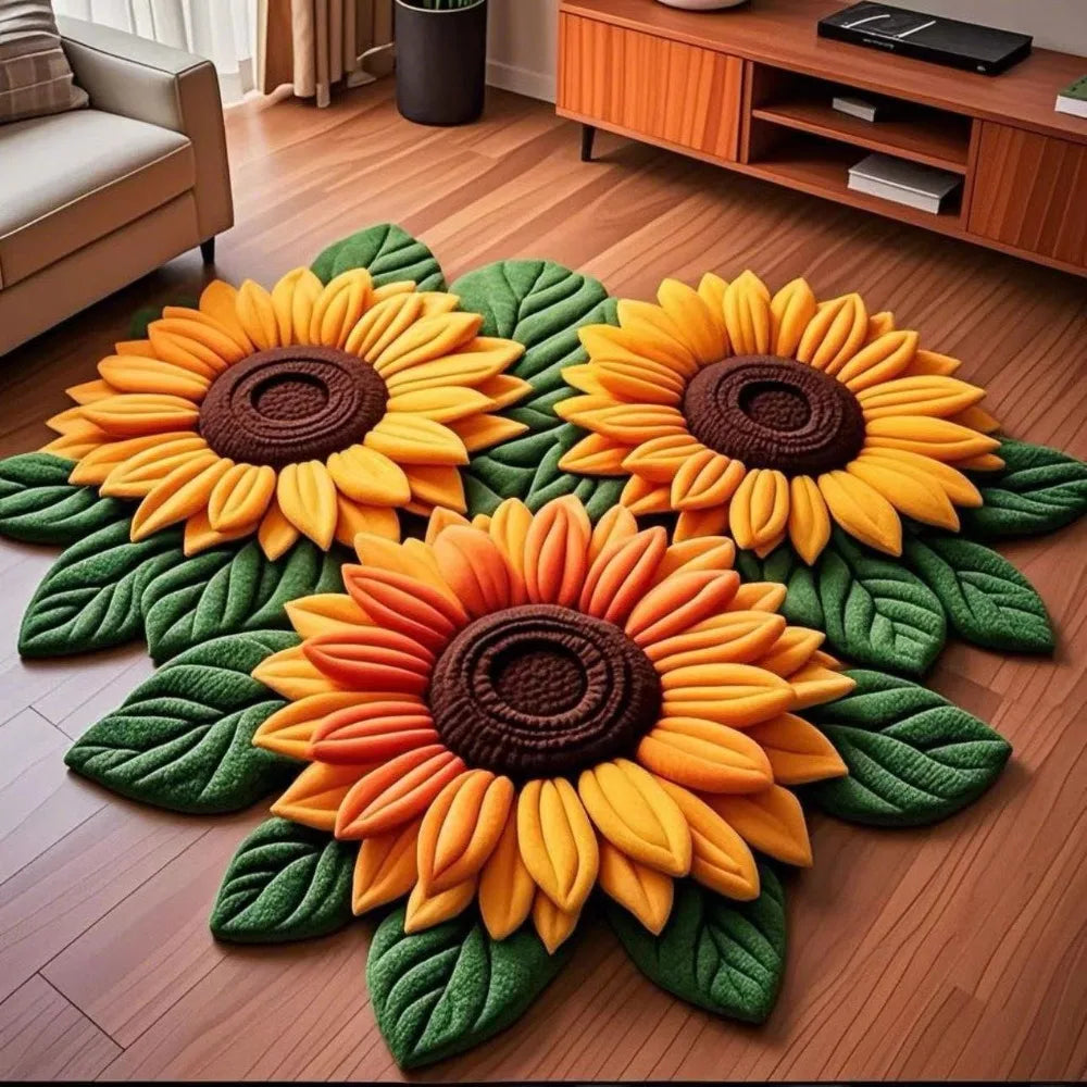 tapis fleurs tournesols roses lys vert jaune marron blanc rose texturé 3d antidérapant polyester