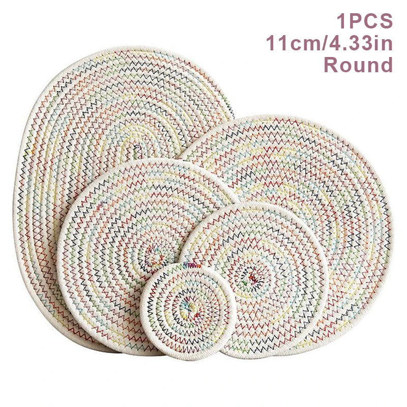 tapis table tissé motifs concentriques beige marron gris clair rustique opaques 11cm 18cm 24cm