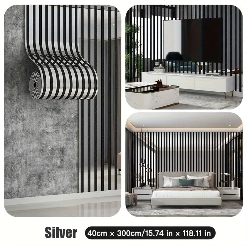 décalcomanie murale 3d argent noir rayures adhésive moderne rouleau pvc mur auto collant