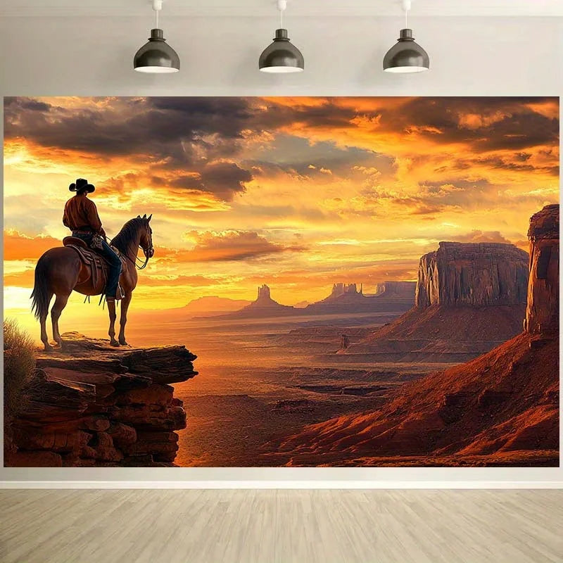affiche murale coucher soleil cowboy silhouette paysage occidental occasion anniversaire noël saint valentin