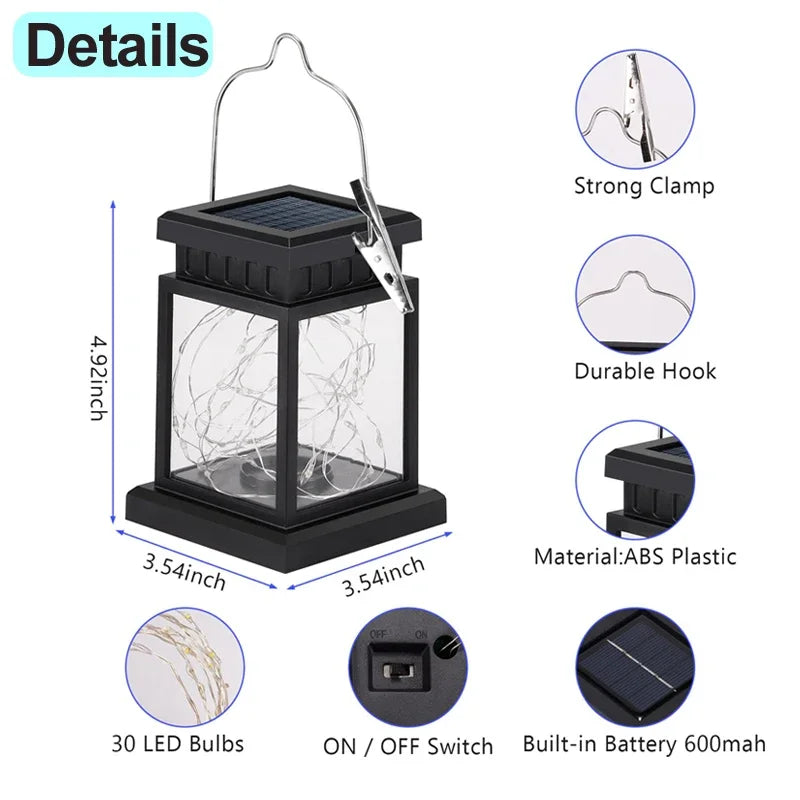 lanterne solaire 30 led noire transparente moderne clip métallique 600mAh
