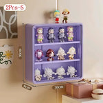 présentoir mural transparent moderne figurines blanc jaune violet anti poussière adhésif organisateur