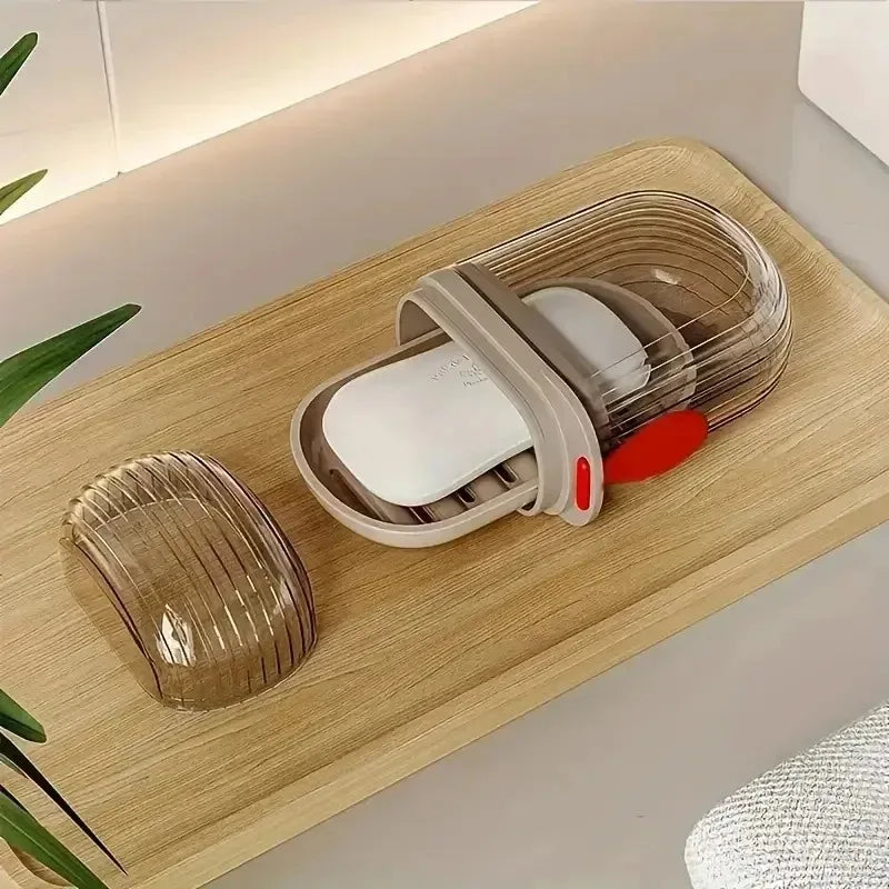 porte savon transparent moderne boîte couvercle plateau drainage gris rouge pratique salle bain