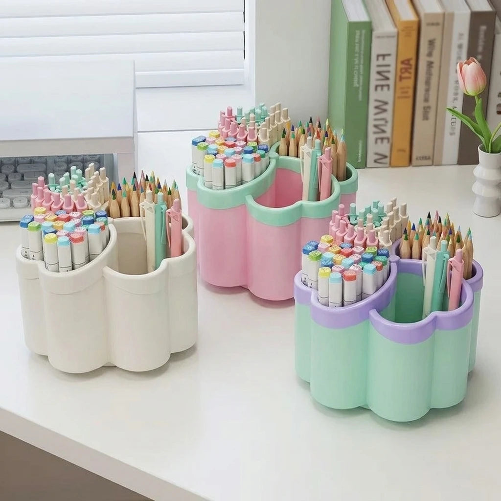 organisateur compartiments papeterie rose violet blanc moderne mignon floral plastique lisse