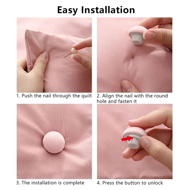 boutons lit moderne antidérapants tissu rose gris bleu fixateurs couette boîtes rangement