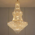lustre pendentif cristal or hall salon classique 30mètres carrés 20lumières transparents decoration