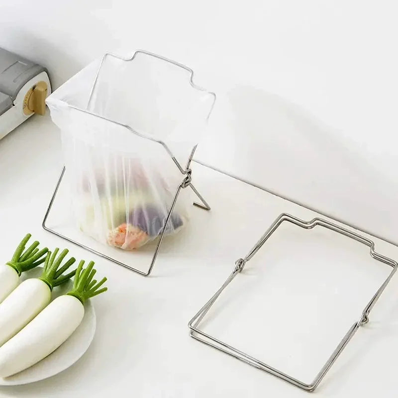 porte sac poubelle pliable support rack métal inoxydable moderne utilitaire serviettes légumes ustensiles cuisine