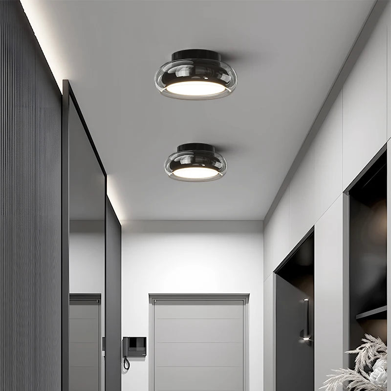 plafonnier moderne noir argenté transparent cercles superposés éclairage quotidien led monté surface télécommande