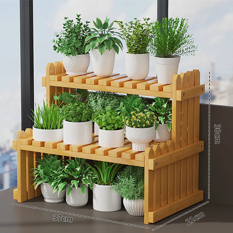 étagère plante bambou moderne simple niveaux naturel hauteur 30cm largeur 57cm
