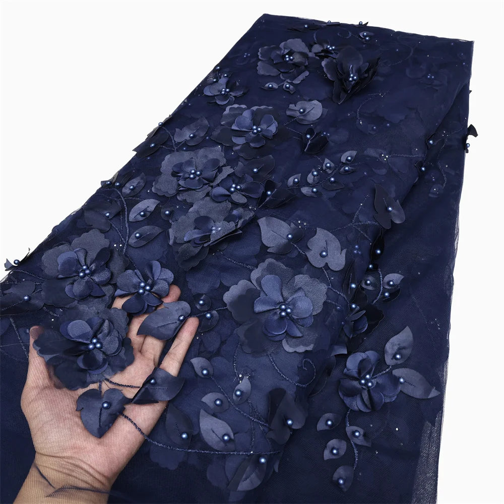 tissu dentelle tulle bleu clair fleurs relief broderie 3d robe mariage soirée luxe