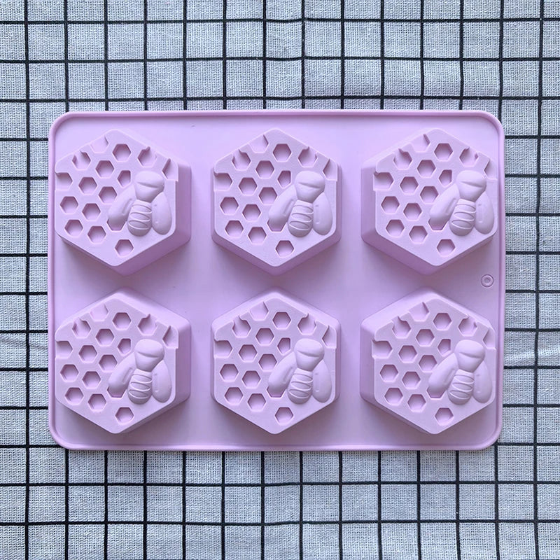moule savon silicone hexagones nid d'abeille moderne rose violet bleu clair vert