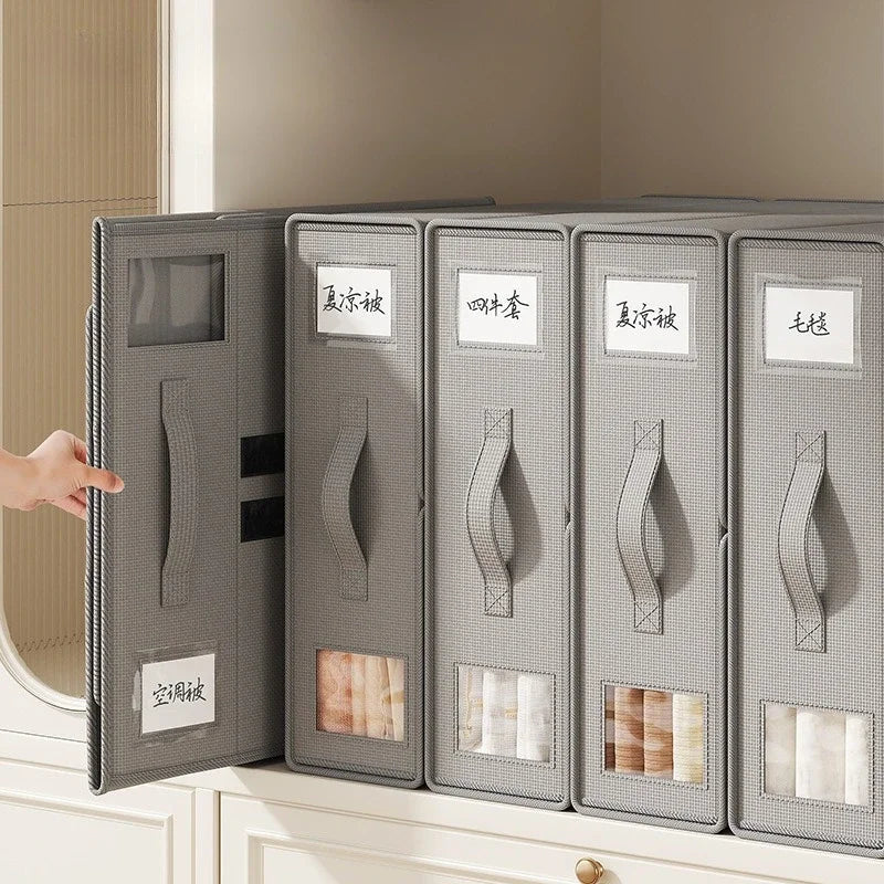 boîtes rangement non tissé gris clair moderne poignées couvertures pliées organisation vêtements rangement minimaliste