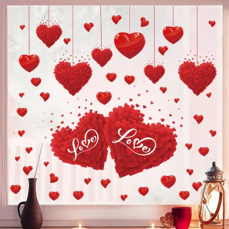 stickers muraux coeurs rouge blanc adhésifs décoration romantique fête saint valentin maison restaurant