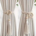 rideaux bohèmes attache corde coton bois pompon frange décoratif scandinave rustic