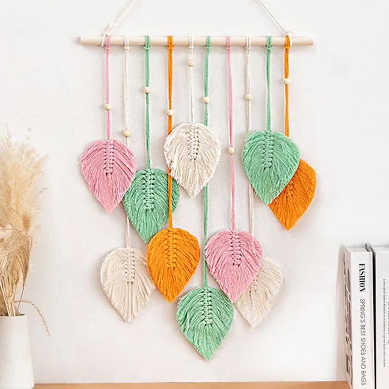 Feuille macramé murale prune décoration chambre