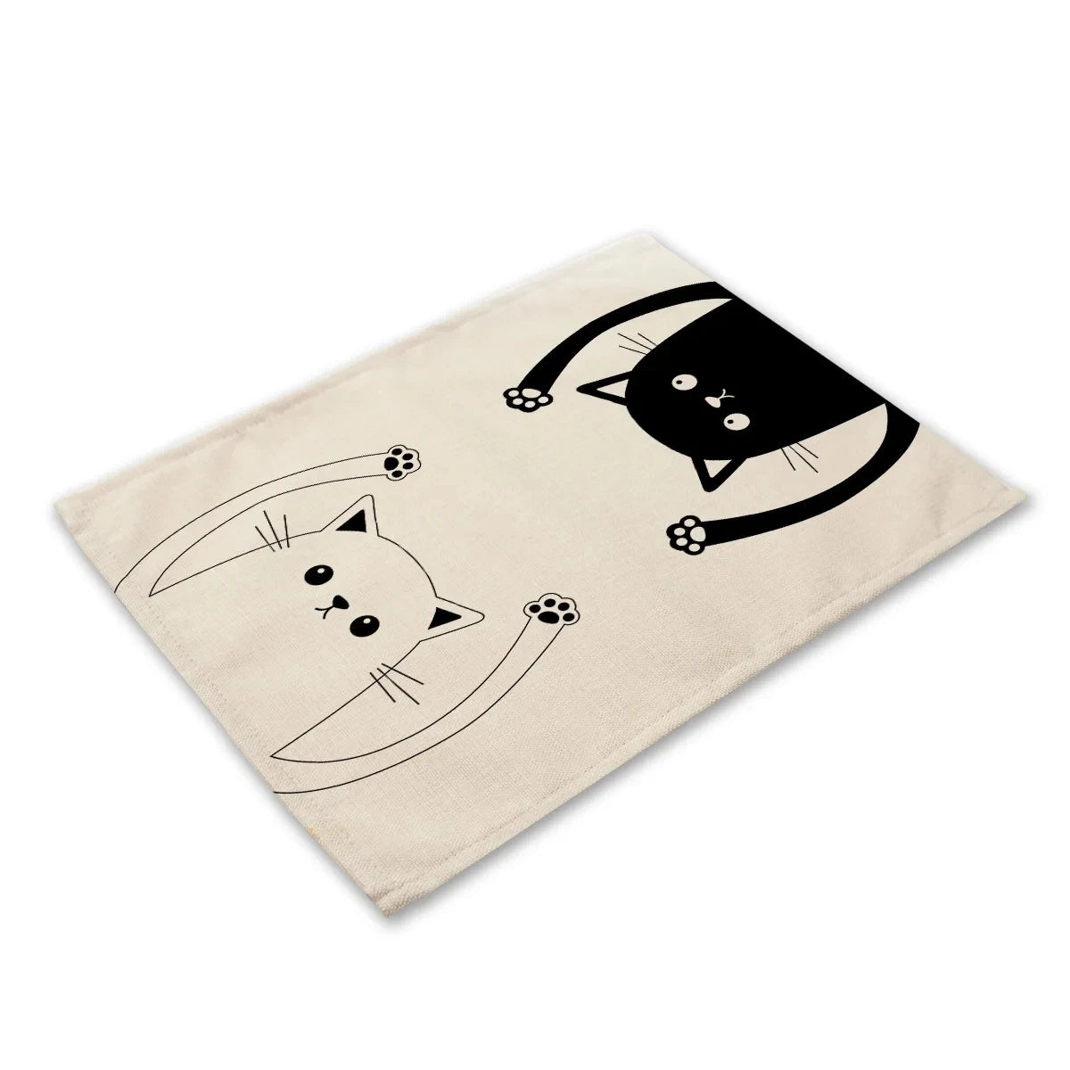 serviettes lin motif chats noir rayures illustration simple beige clair