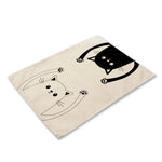 serviettes lin motif chats noir rayures illustration simple beige clair