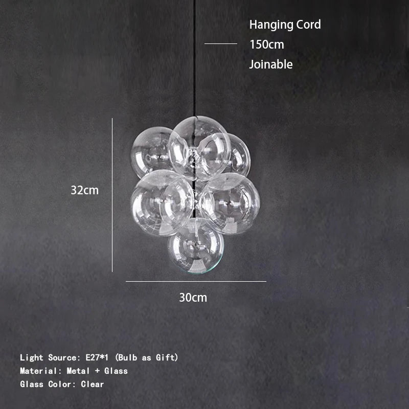 suspension lumineuse verre transparent moderne boules verre câbles acier poli led semi encastré