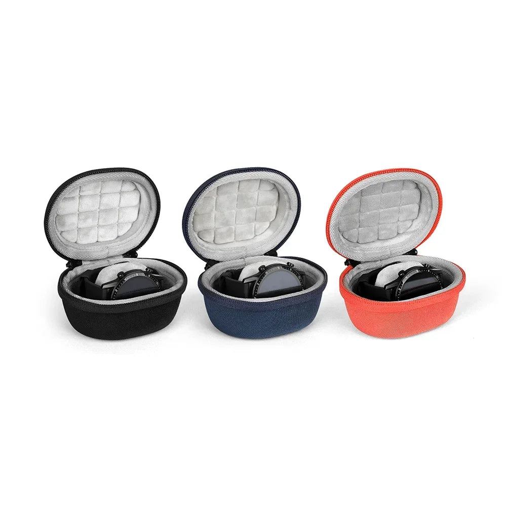 boîte rangement montres tissu mat doublure mousse fermeture glissière noir rouge moderne pratique