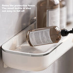 étagères rangement murales adhésives blanches modernes salle bain produits cosmétiques bouteilles lessive serviettes