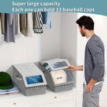 boîte rangement chapeaux gris tissu moderne fenêtre transparente anti poussière pratique réutilisable organisateur chapeaux