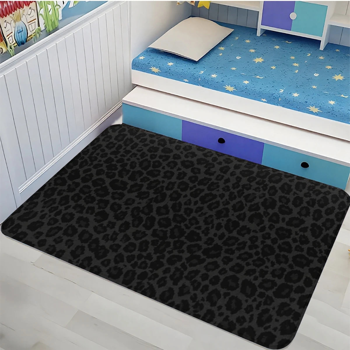 tapis léopard moderne intérieur salon noir rose jaune vert blanc bleu tufté antidérapant polyester