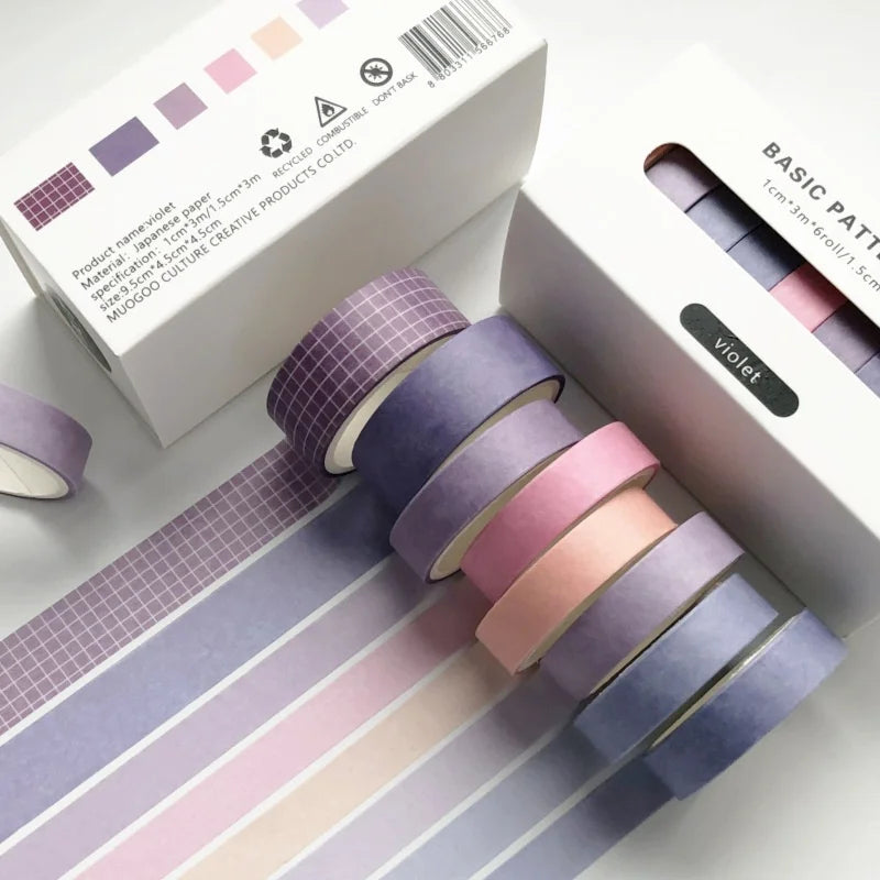 ruban adhésif décoratif multicolore washi minimaliste moderne 3m noir blanc violet rose orange jaune