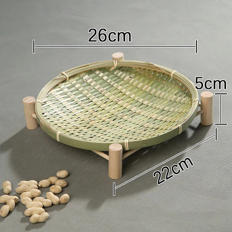 assiettes bambou tissées vert clair beige assiettes traditionnelles empilables multifonctionnels pieds bois
